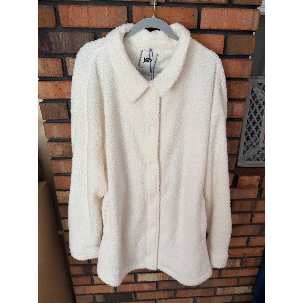Yitty Teddy Shacket Baddie 2 The Bone Cream Off-White Fleece Jacket 4X NEW